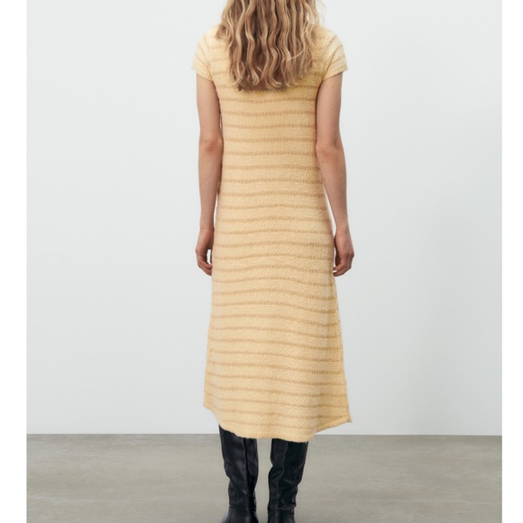 Zara golden yellow touch of wool  knit midi dress metallic contrast details NWT - Picture 8 of 8